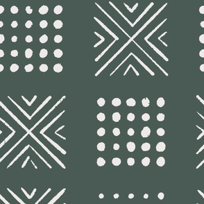 mod block print | Jumbo Scale | Dark Green, forest green, crisp white | geometric