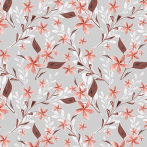 Coral flowers on a light gray .