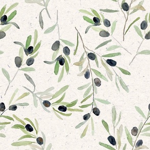 Green olive branches on cream