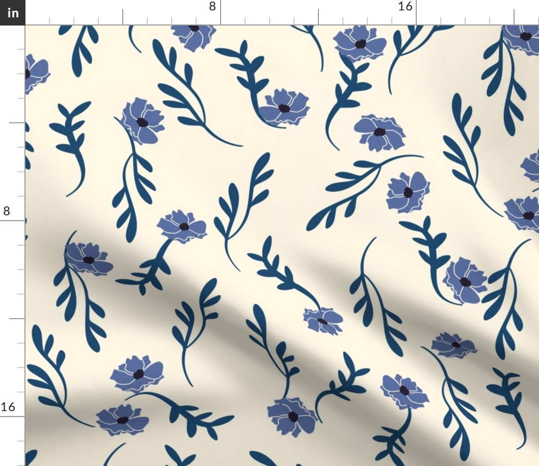 Blue Flowers Stems And Leaves On Light Background