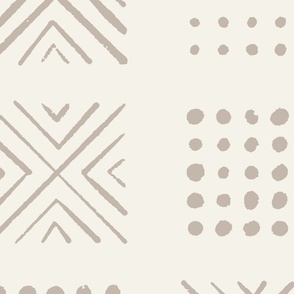 mod block print | Jumbo Scale | Cream white, warm brown | multidirectional geometric