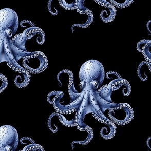 Octopus Whimsy-X.LG. – Blue on Black  Wallpaper – New