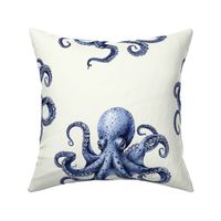 Octopus Whimsy-X.LG. –Blue on Pale Cream Wallpaper – New