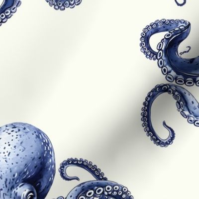 Octopus Whimsy-X.LG. –Blue on Pale Cream Wallpaper – New