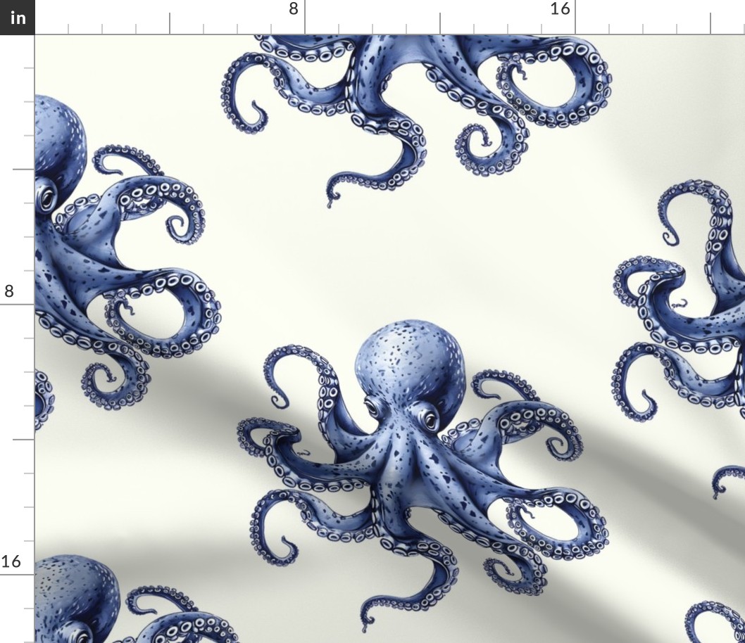 Octopus Whimsy-X.LG. –Blue on Pale Cream Wallpaper – New