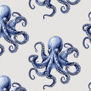  Octopus Whimsy-X.LG. – Blue on Greige Wallpaper – New