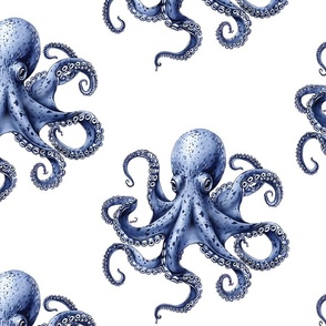 Octopus Whimsy-X.LG. – Blue on White Wallpaper – New
