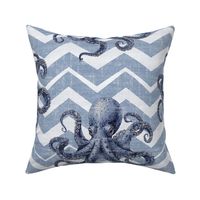Octopus Whimsy-X.LG. – Blue on Blue/White Linen Chevron Wallpaper – New