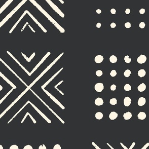 mod block print | Jumbo Scale | Cracked pepper, charcoal black, warm white | multidirectional geometric