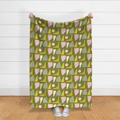 Mod Lime Abstract Olive- Mid Century Shapes