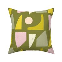 Mod Lime Abstract Olive- Mid Century Shapes