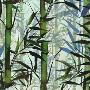 Bamboo forest . Green bamboo branches on a light background.