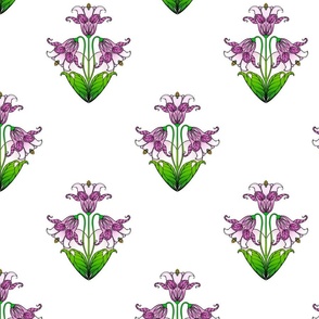 Art Nouveau Purple Love Heart Iris On White

