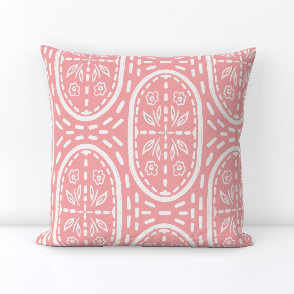 Large, Geometric Boho Floral, Baby, Blush Pink, Symmetrical Flowers