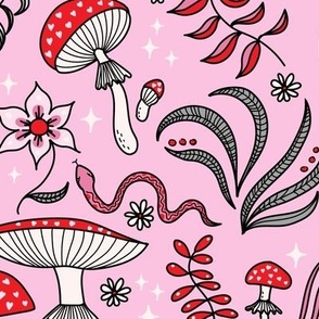 Toadstool forest in pink and red Large scale