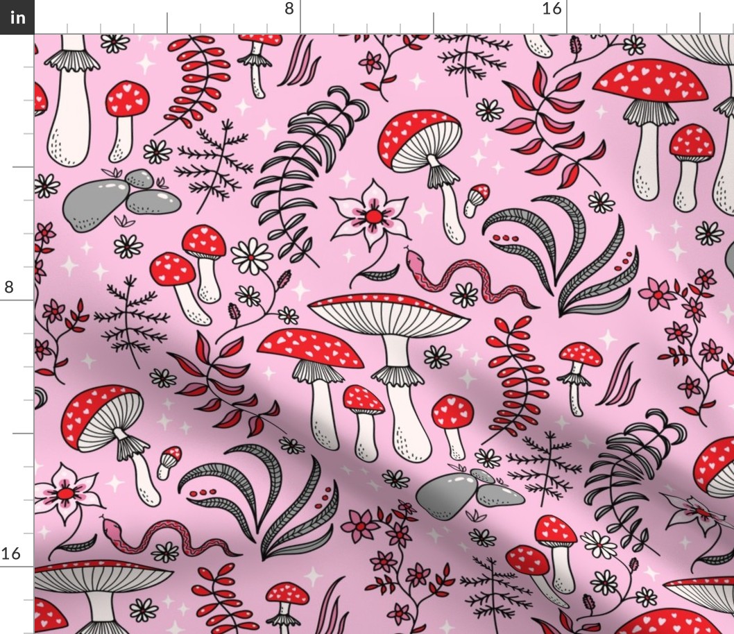 Toadstool forest in pink and red Large scale