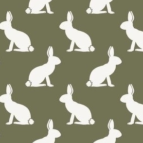 Bunny Rabbit on Olive Green, Stripe, Cream and Green, Spring