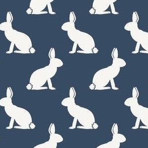 Bunny Rabbit on Dark Blue, Stripe, Blue and Cream, Spring, Summer
