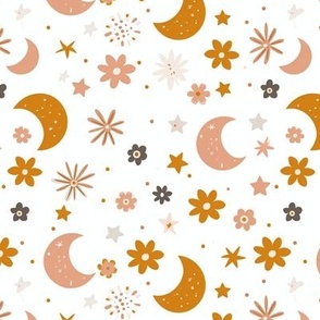 Tiny Moon stars and daisies minimalist