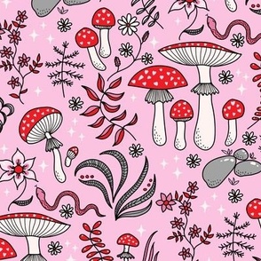 Toadstool forest in pink and red Medium scale