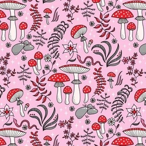 Toadstool forest in pink and red Small scale