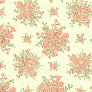 Peach Orange and Pastel Green Spring Flowers