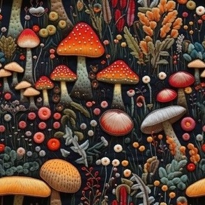 Dark & Mysterious Embroidered Mushrooms - Small