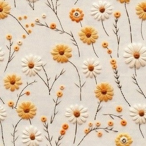 Yellow Daisies - Faux Embroidery - Garden Florals - Small