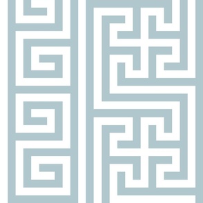 Ancient Greek Mythical Classic Key Swirls Waves  - Modern Greece Geometric Traditonal Ornament - Sherwin-Williams Billowy Breeze - 9055 Blue Grey on White - Vertical Stripe - Mega Large #1