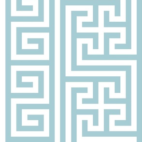 Ancient Greek Mythical Classic Key Swirls Waves  - Modern Greece Geometric Traditonal Ornament - A5CDD3 Turquoise Blue Cyan on White - Vertical Stripe - Mega Large #1