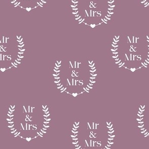 Mr & Mrs wedding design - little hearts and leaves floral decoration wreath on berry
