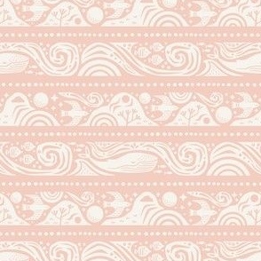 Earth Sea & Sky Stripe | Small Scale | Peach Blush Pink| Whale Birds Mountain Waves Nature