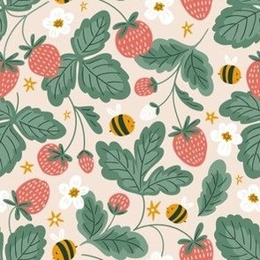 Cute bees and strawberry