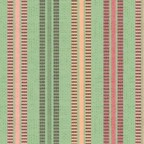 Large Retro Vertical Ribbon Stripe on Green Ground and Faux Texture