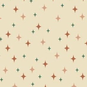 Small Retro Stars // Almond Cream  with Vintage Teal and Peach Starbursts