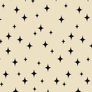 Small Retro Black Stars // Vintage Almond Beige with Black Starbursts