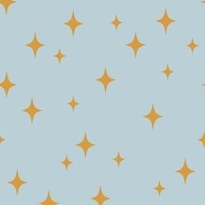 Medium Retro Stars // Light Blue with Golden Yellow Vintage Starbursts