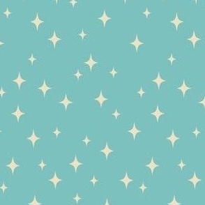 Small Retro Teal Stars // Vintage Turquoise and Almond Cream Starbursts