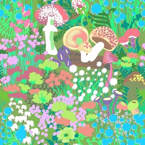 Psychedelic Forest Fungi in Pastel Green