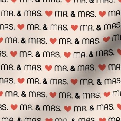 Mr & Mrs wedding text design - love marriage theme typography black red on blush