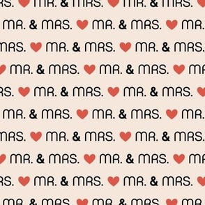 Mr & Mrs wedding text design - love marriage theme typography black red on blush