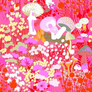 Psychedelic Forest Fungi in Saturated Pink + Red