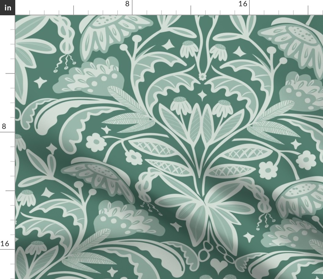 Green Floral Damask