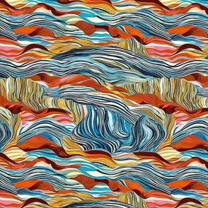 abstract waves blue brown yellow gold M