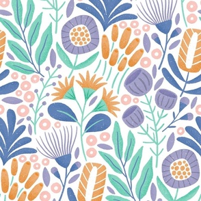 Retro Floral-Blue Purple Orange