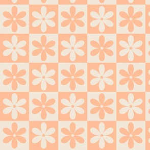 Retro Floral Checkerboard Pattern Peach Fuzz & Pristine