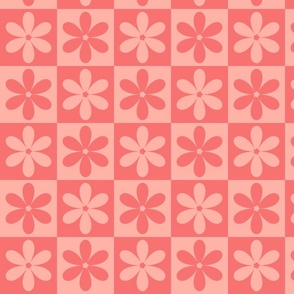 Retro Floral Checkerboard Pattern Georgia Peach & Peach Pearl