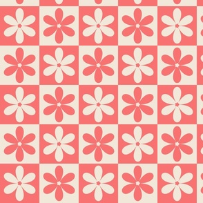 Retro Floral Checkerboard Pattern Georgia Peach & Pristine