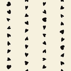 M | Love Heart Vertical Stripes in Spooky Black on Ghostly Cream Monochrome Cute Basic Kids Valentine and Halloween Blender