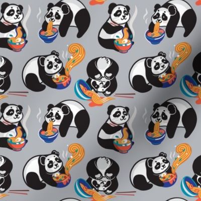 Pandas eating noodles_on grey
